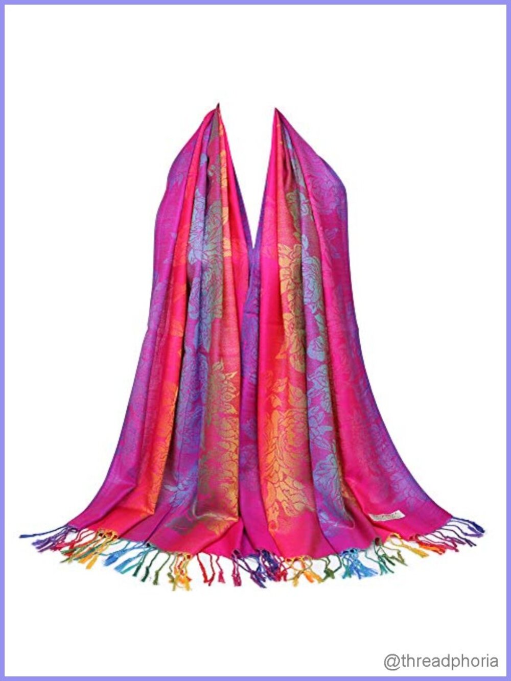 Jacquard Cotton Blend Pashmina Wrap Shawl with Tassels – 75" x 27.5"